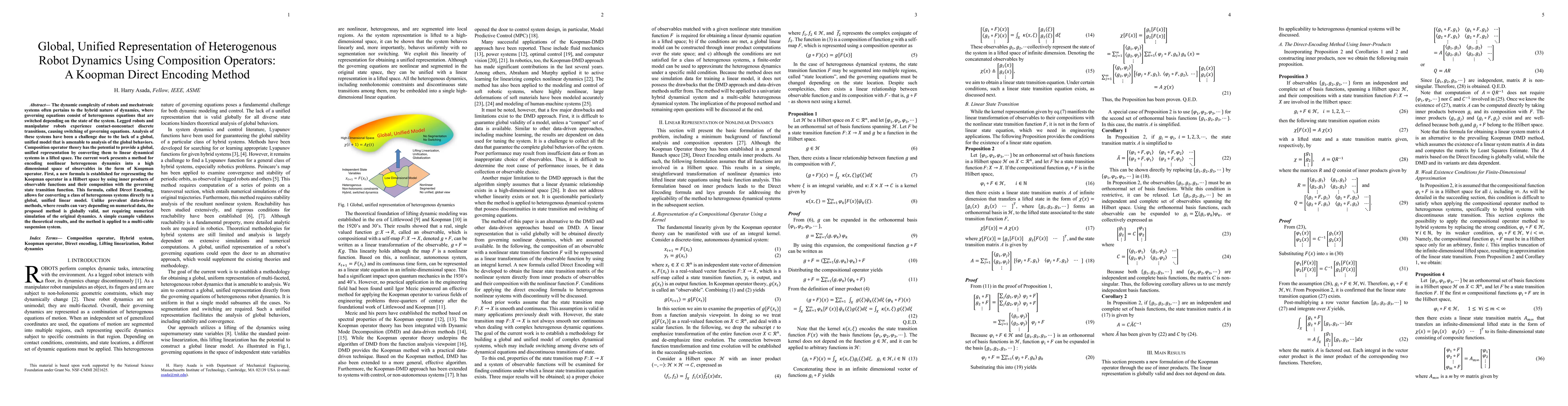 Thumbnail for Global, Unified Representation of Heterogenous Robot Dynamics Using
  Composition Operators: A Koopman Direct Encoding Method
