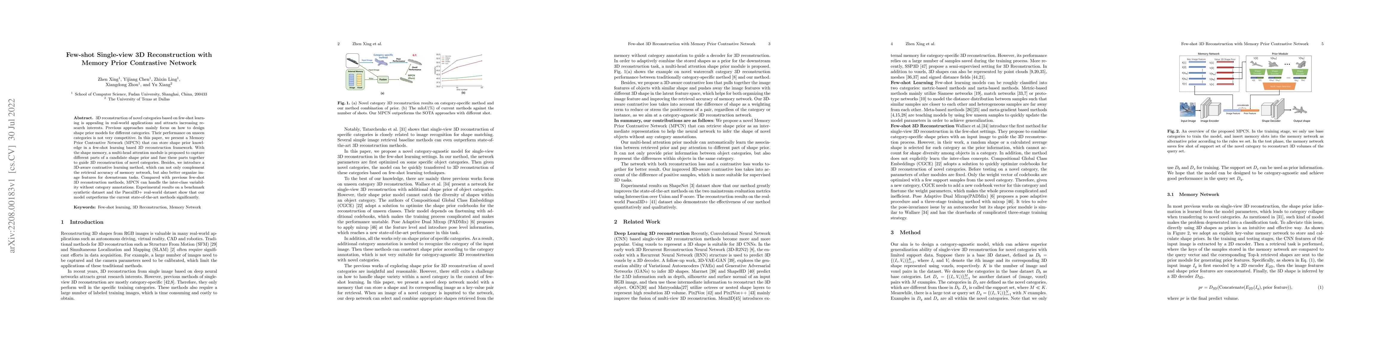 Thumbnail for Few-shot Single-view 3D Reconstruction with Memory Prior Contrastive
  Network
