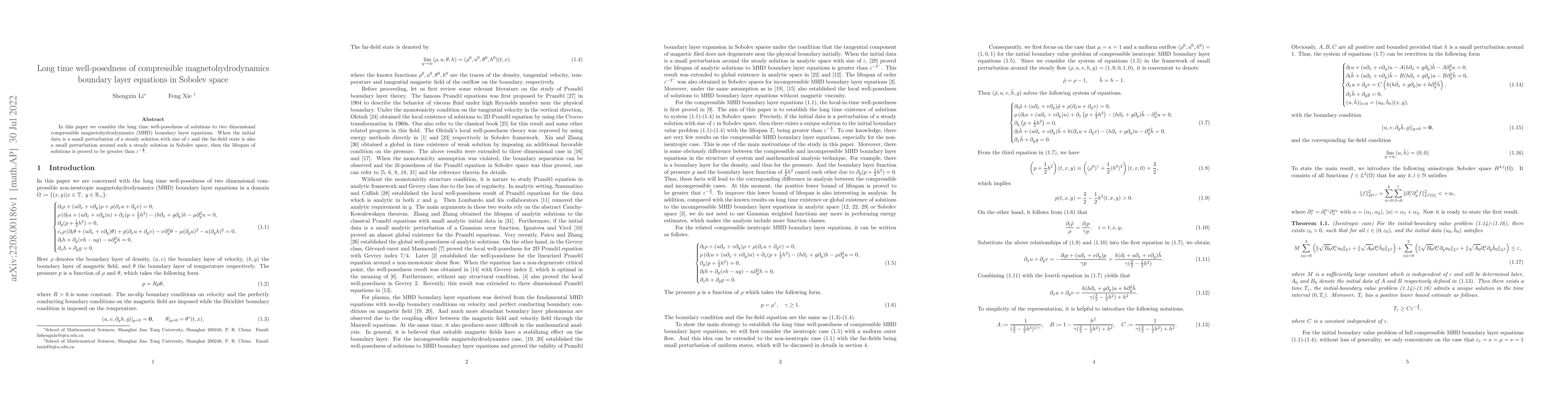 Thumbnail for Long time well-posedness of compressible magnetohydrodynamics boundary
  layer equations in Sobolev space