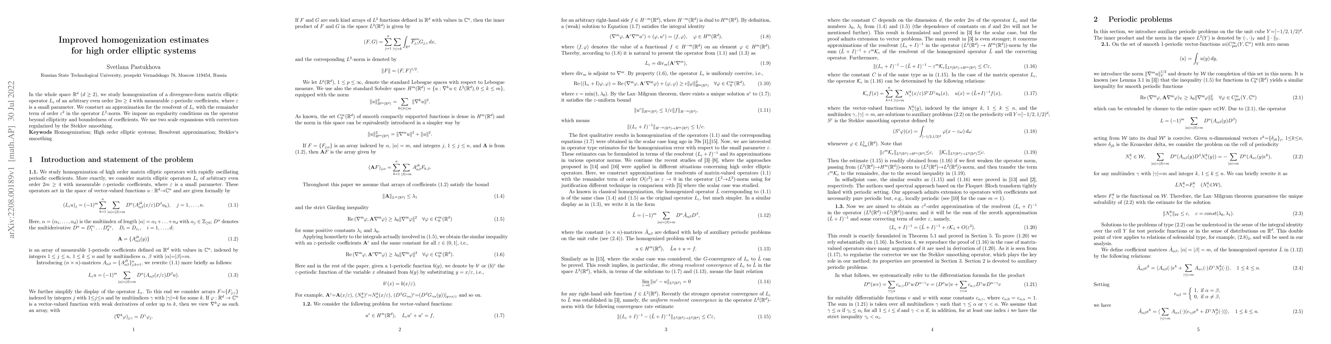 Thumbnail for Improved homogenization estimates for high order elliptic systems