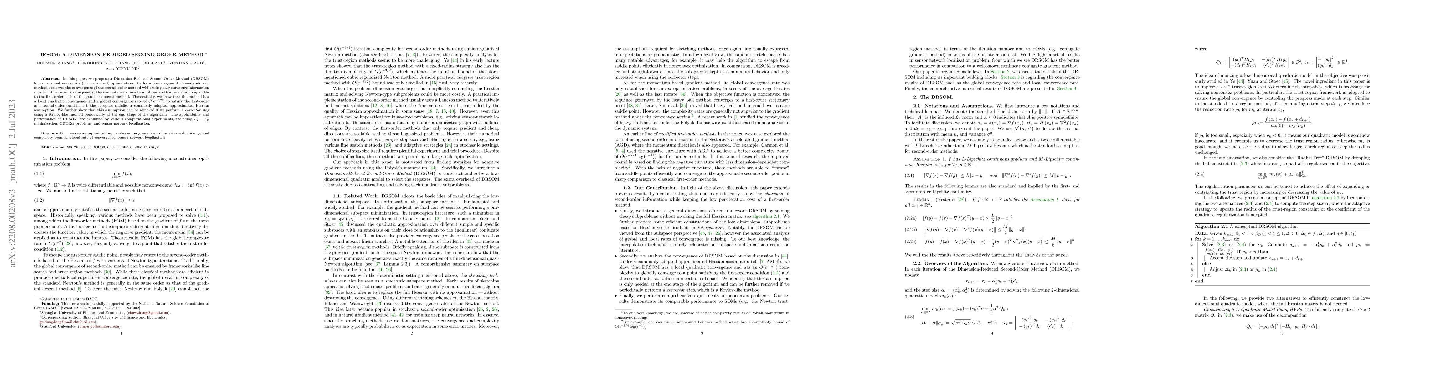 Thumbnail for DRSOM: A Dimension Reduced Second-Order Method