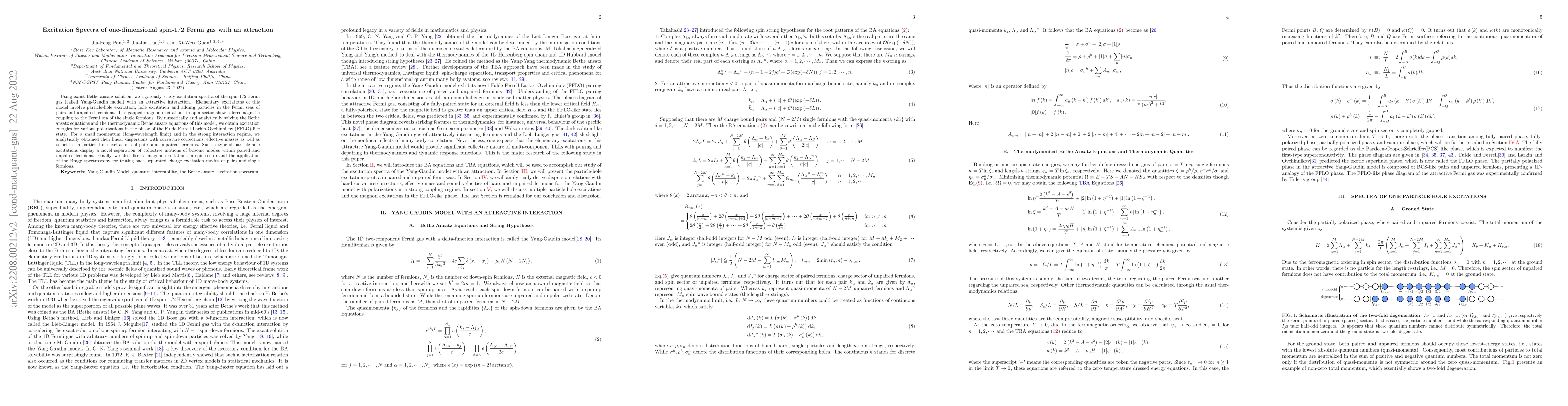 Thumbnail for Excitation Spectra of one-dimensional spin-1/2 Fermi gas with an
  attraction