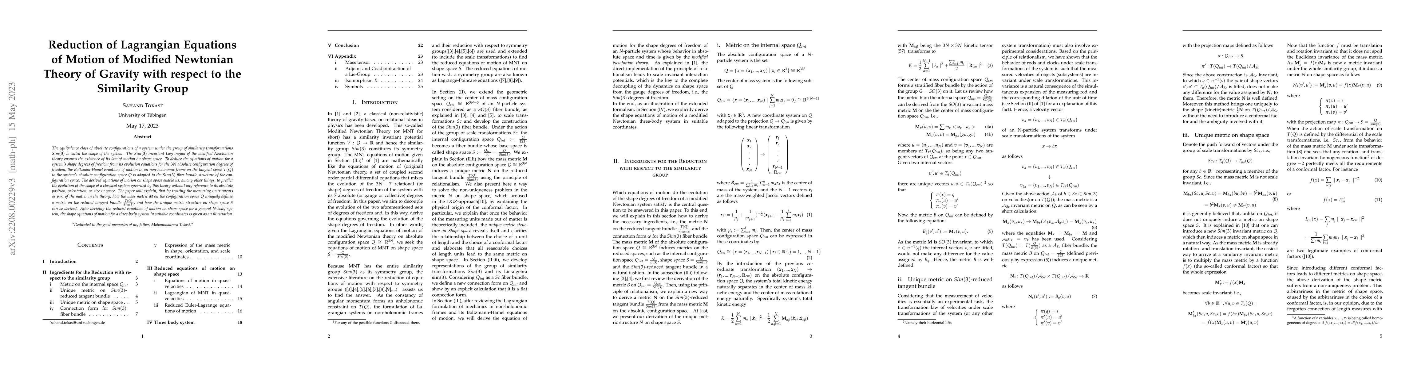 Thumbnail for Reduction of Lagrangian Equations of Motion of Modified Newtonian Theory
  of Gravity with respect to the Similarity Group
