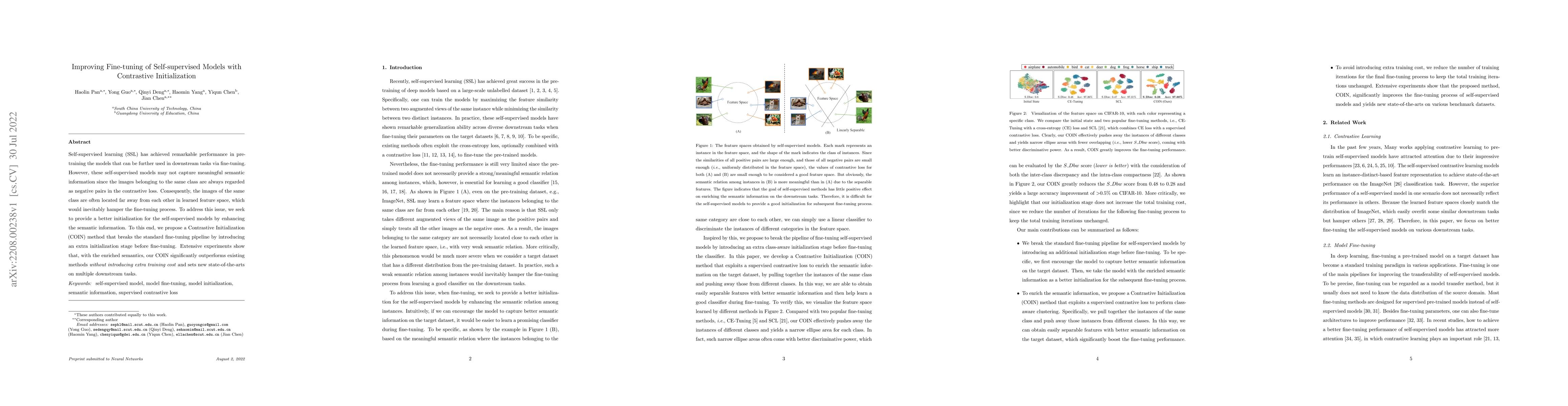 Thumbnail for Improving Fine-tuning of Self-supervised Models with Contrastive
  Initialization