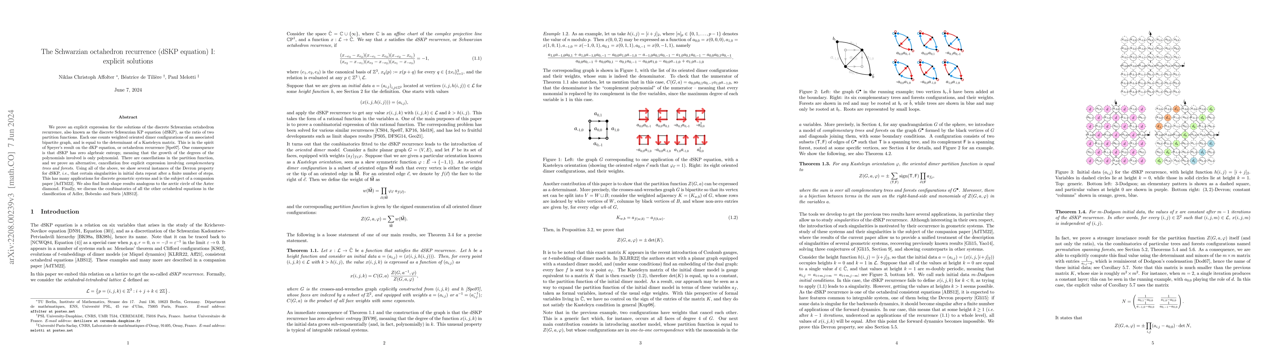 Thumbnail for The Schwarzian octahedron recurrence (dSKP equation) I: explicit
  solutions