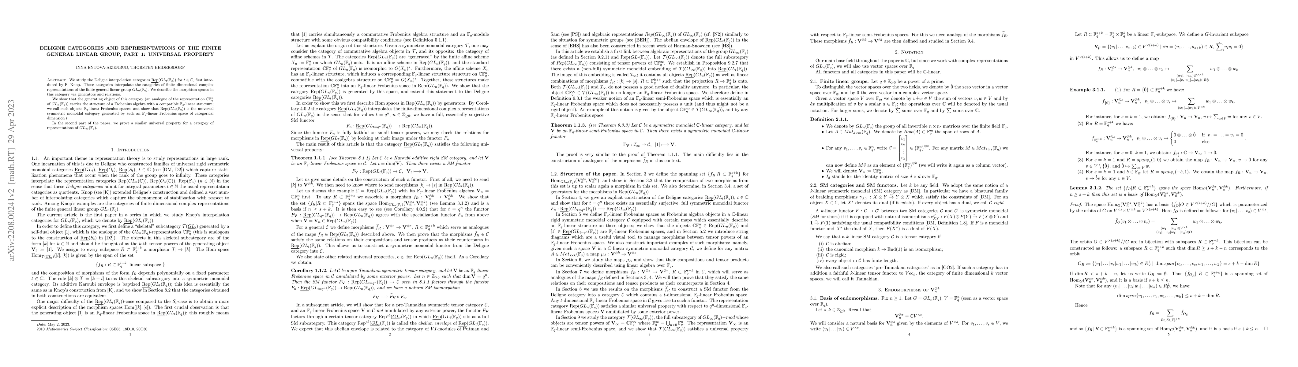 Thumbnail for Deligne categories and representations of the finite general linear
  group, part 1: universal property