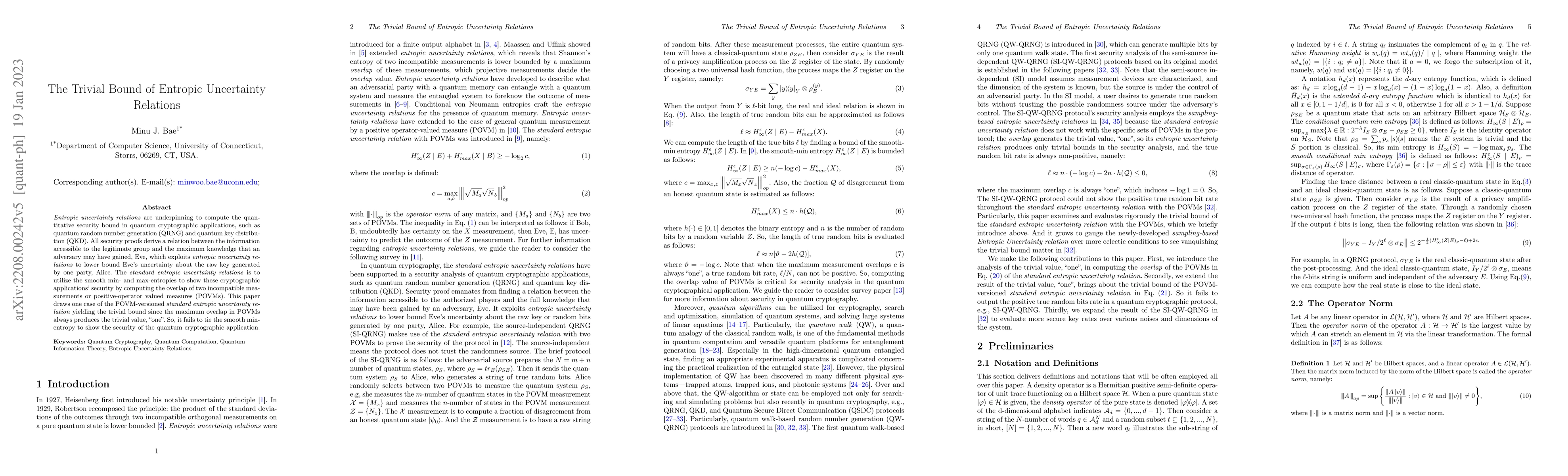Thumbnail for The Trivial Bound of Entropic Uncertainty Relations