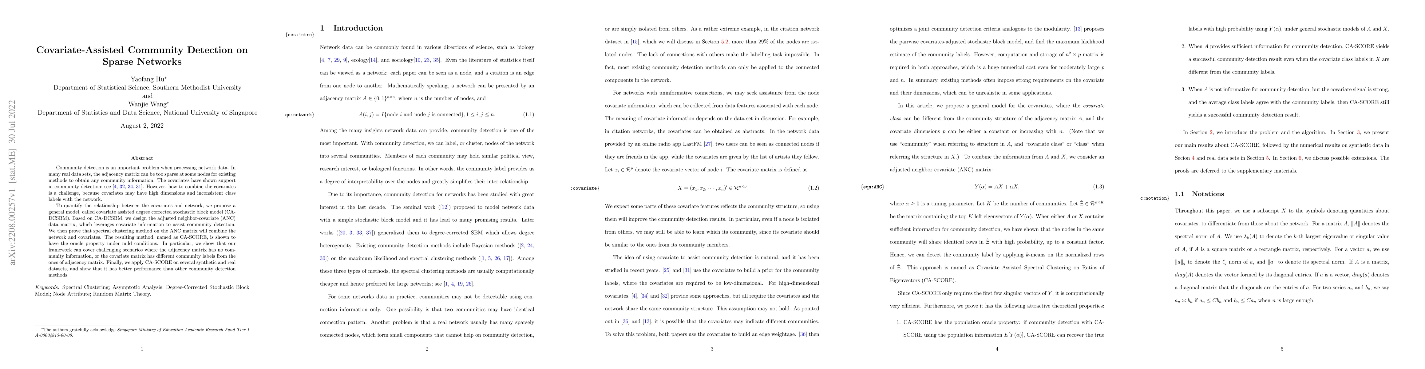 Thumbnail for Covariate-Assisted Community Detection on Sparse Networks