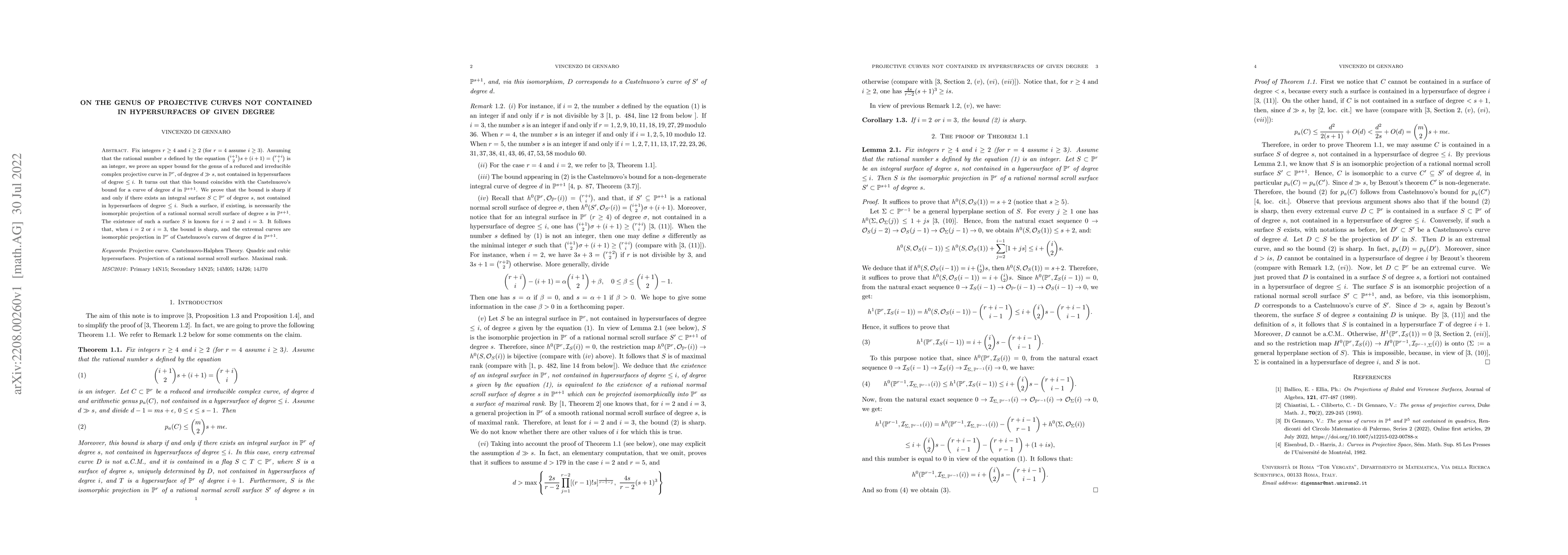 Thumbnail for On the genus of projective curves not contained in hypersurfaces of
  given degree