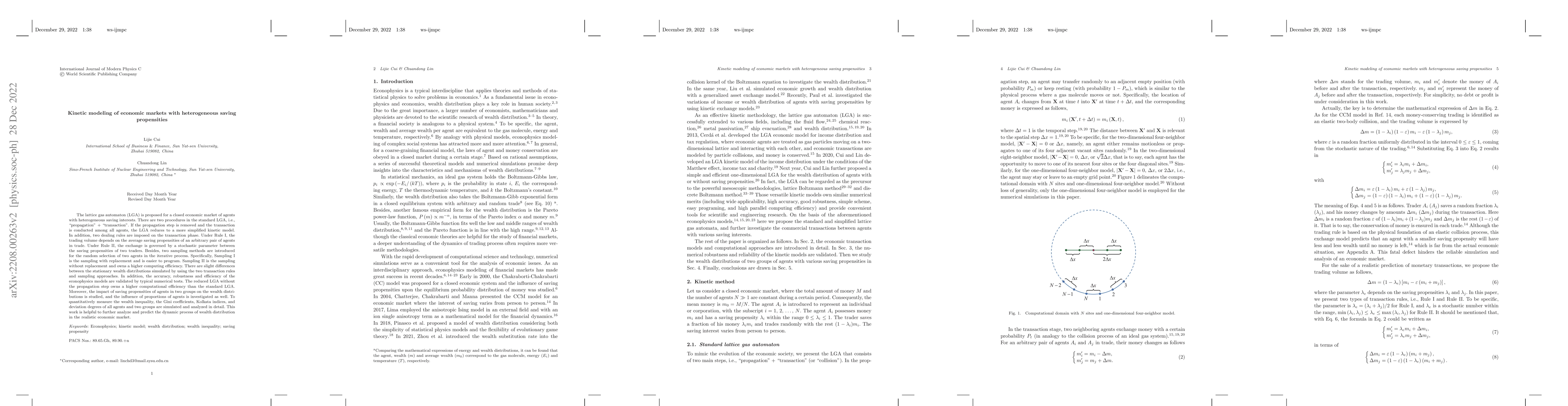 Thumbnail for Kinetic modeling of economic markets with heterogeneous saving
  propensities