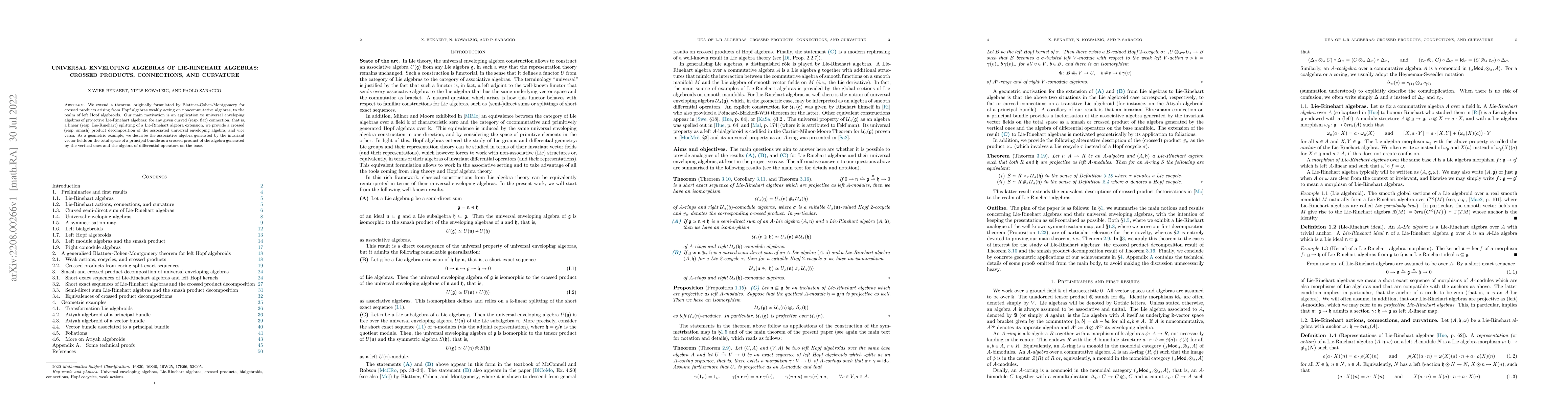 Thumbnail for Universal enveloping algebras of Lie-Rinehart algebras: crossed
  products, connections, and curvature