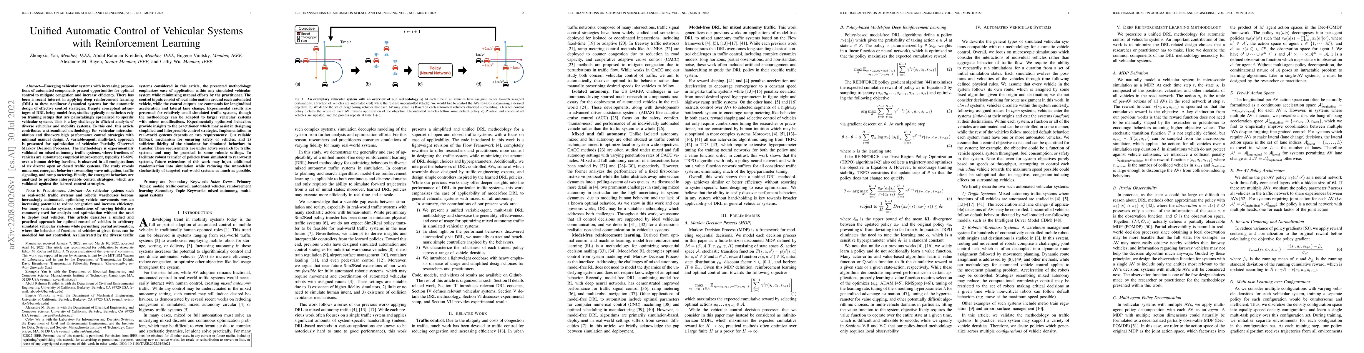 Thumbnail for Unified Automatic Control of Vehicular Systems with Reinforcement
  Learning