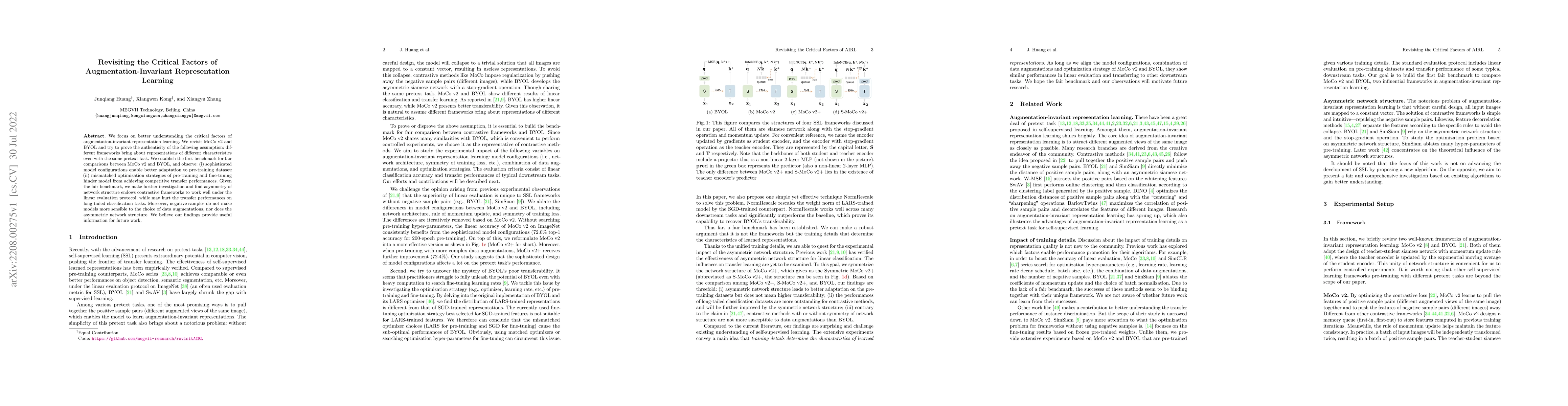 Thumbnail for Revisiting the Critical Factors of Augmentation-Invariant Representation
  Learning