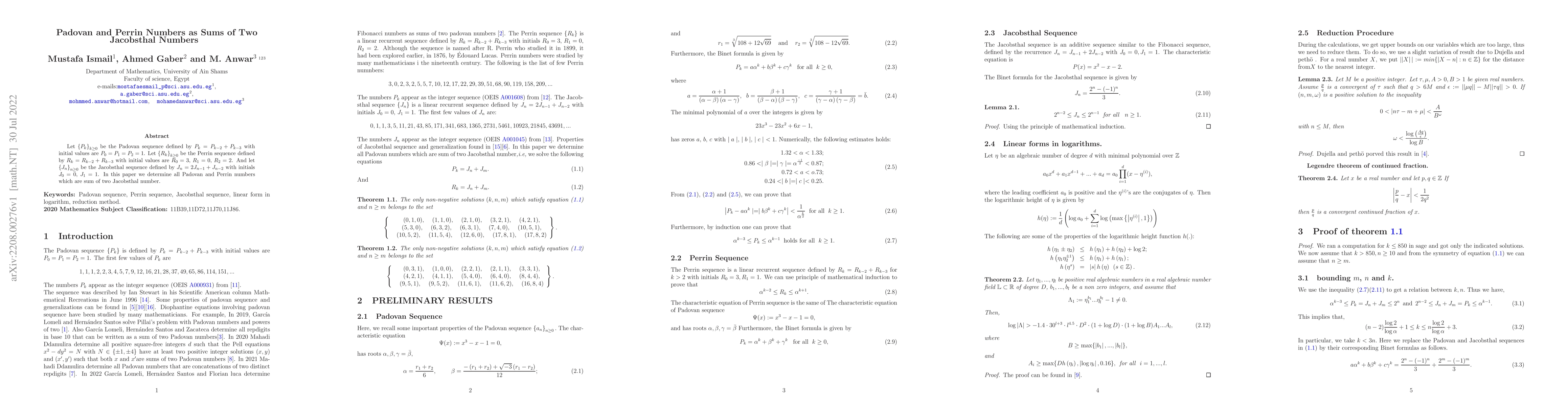 Thumbnail for Padovan and Perrin Numbers as Sums of Two Jacobsthal Numbers