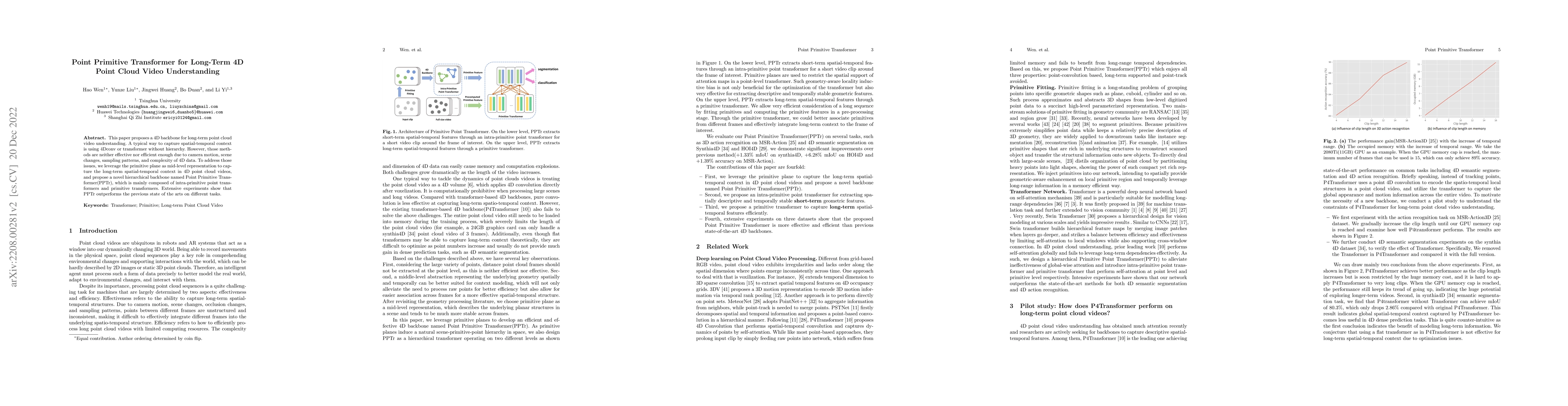 Thumbnail for Point Primitive Transformer for Long-Term 4D Point Cloud Video
  Understanding