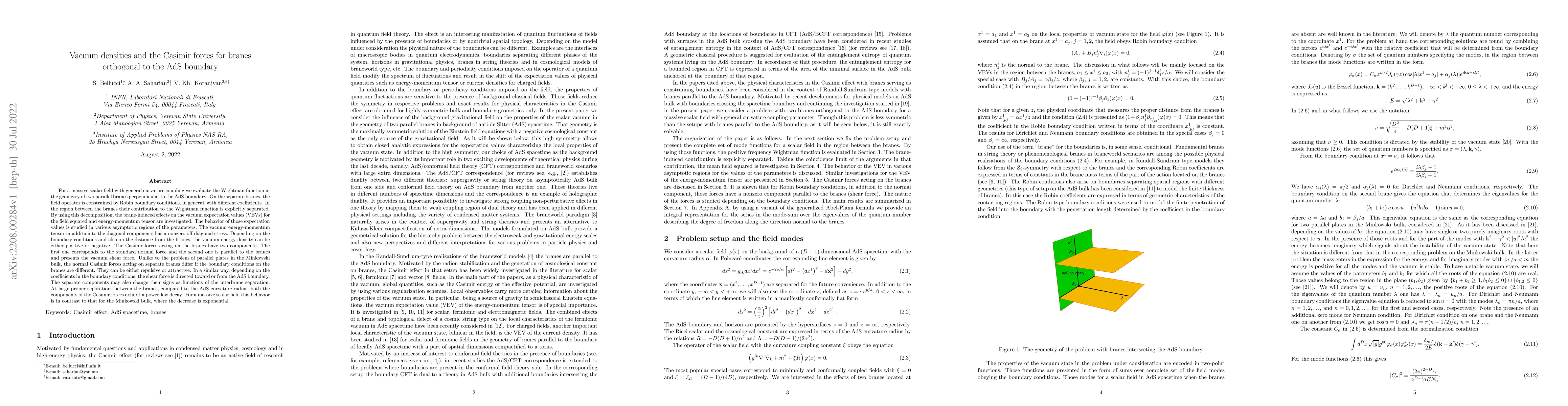 Thumbnail for Vacuum densities and the Casimir forces for branes orthogonal to the AdS
  boundary