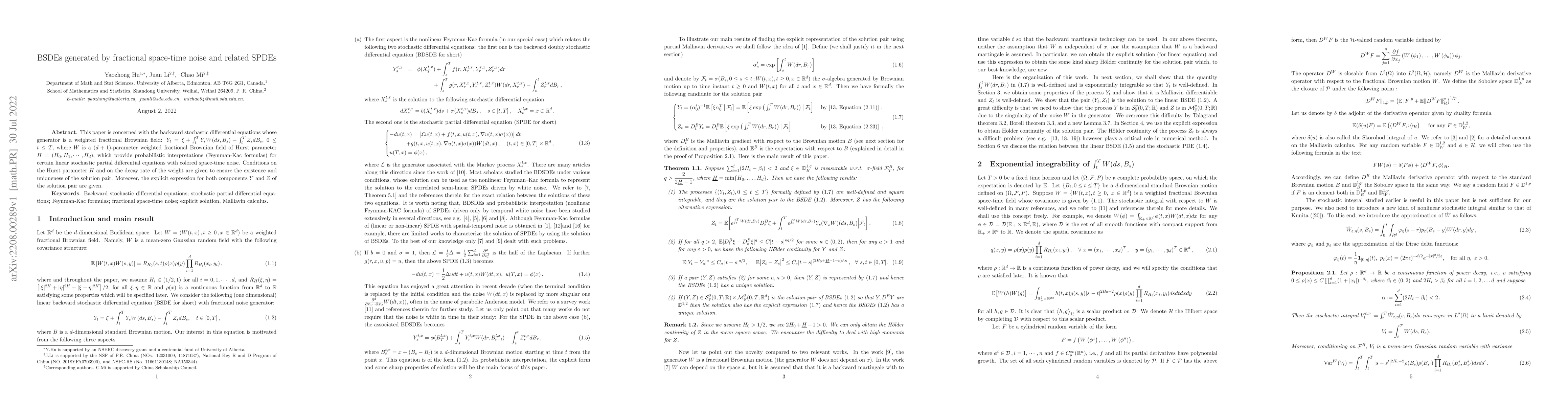 Thumbnail for BSDEs generated by fractional space-time noise and related SPDEs