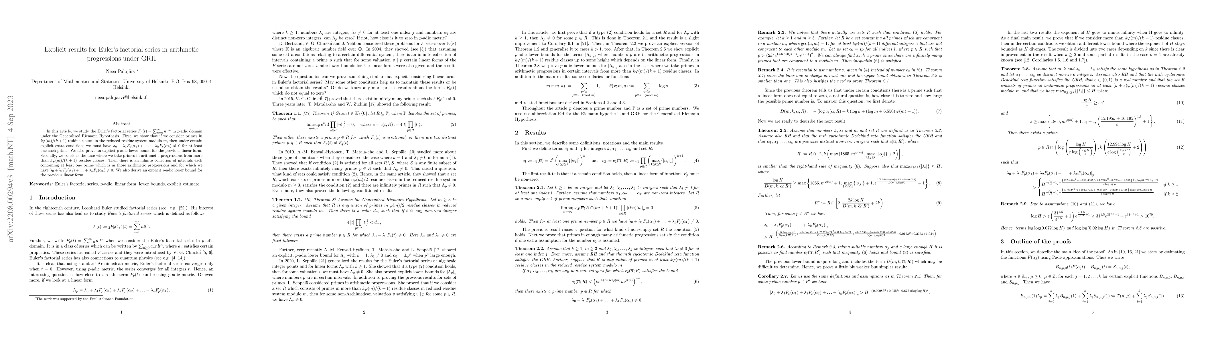 Thumbnail for Explicit results for Euler's factorial series in arithmetic progressions
  under GRH