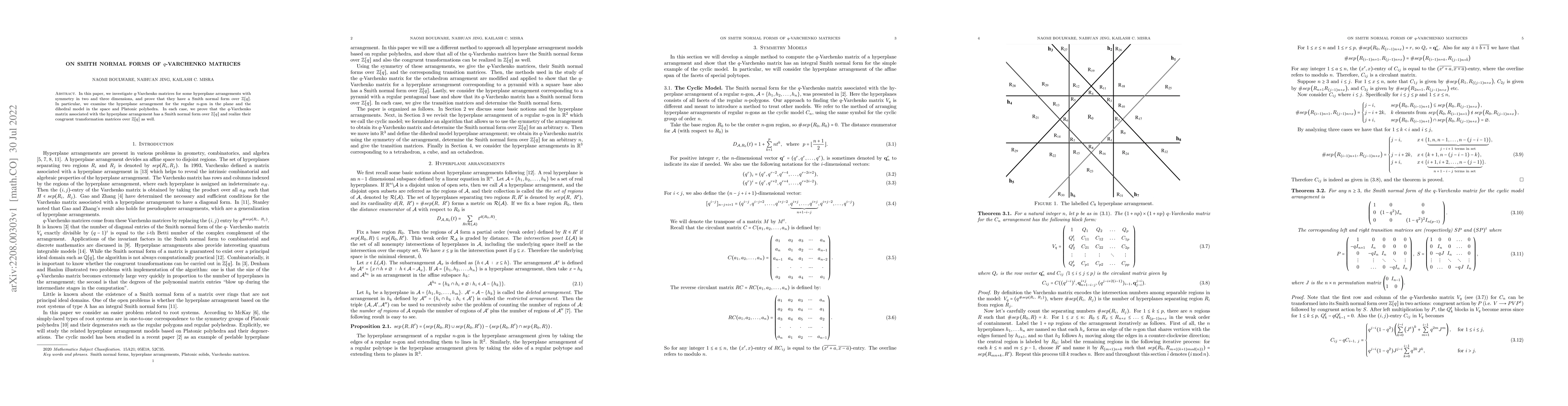Thumbnail for On Smith normal forms of $q$-Varchenko matrices