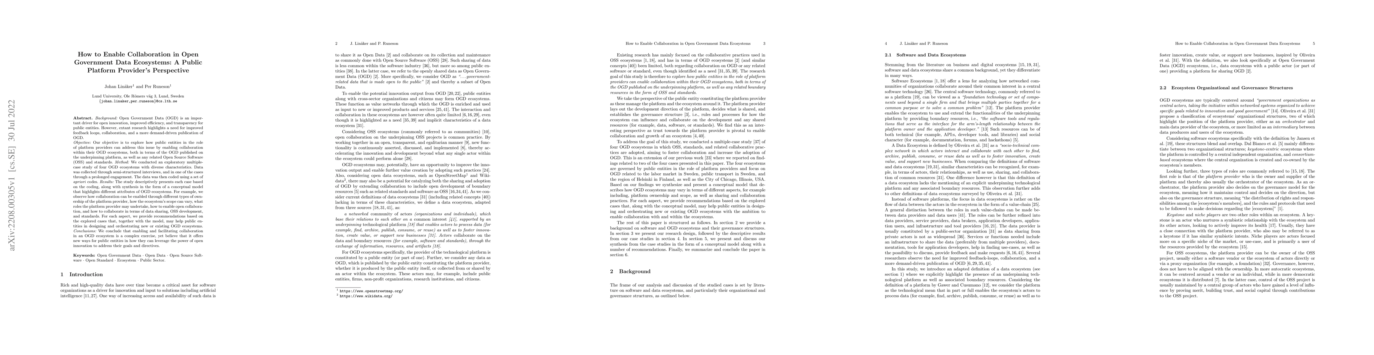 Thumbnail for How to Enable Collaboration in Open Government Data Ecosystems: A Public
  Platform Provider's Perspective