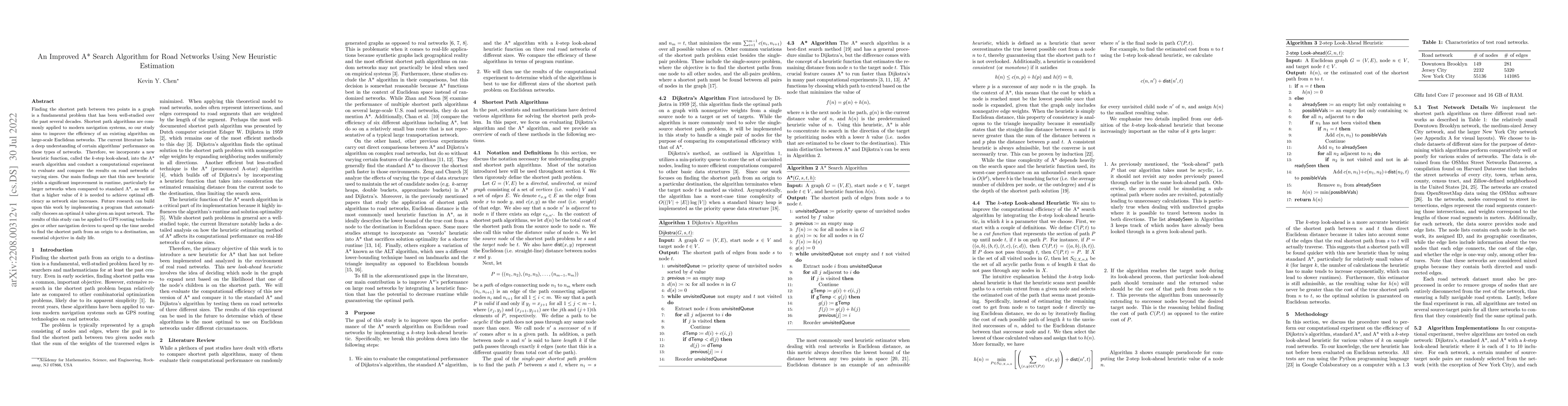 Thumbnail for An Improved A* Search Algorithm for Road Networks Using New Heuristic
  Estimation