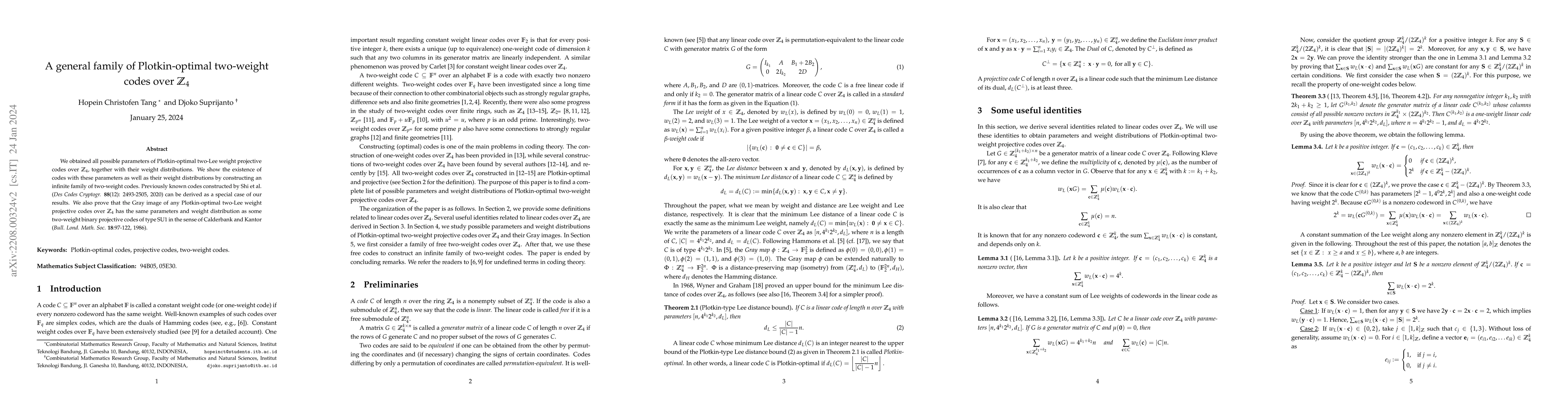 Thumbnail for A general family of Plotkin-optimal two-weight codes over $\mathbb{Z}_4$