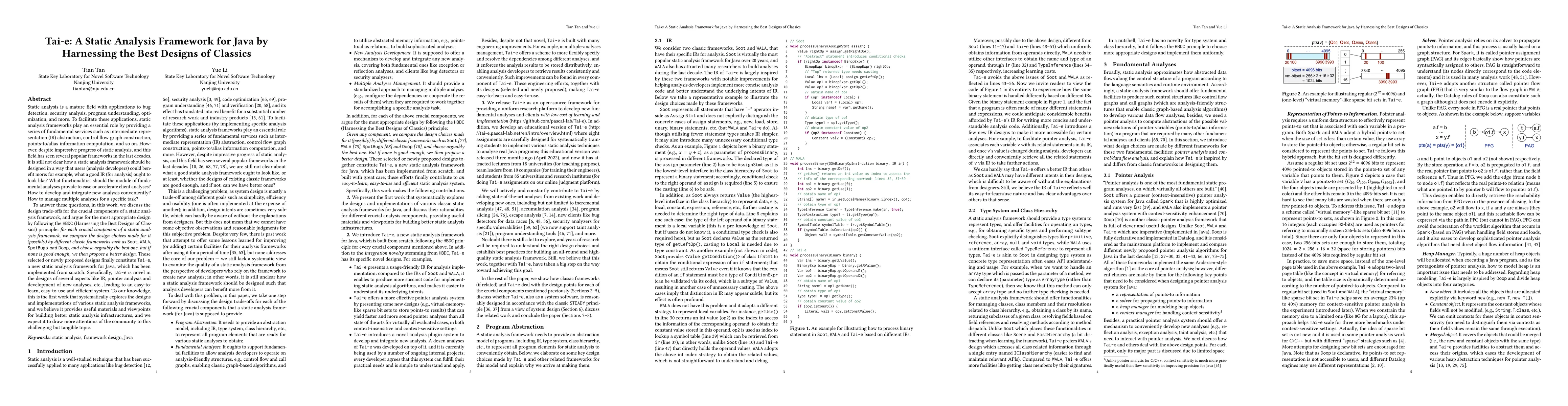 Thumbnail for Tai-e: A Static Analysis Framework for Java by Harnessing the Best
  Designs of Classics