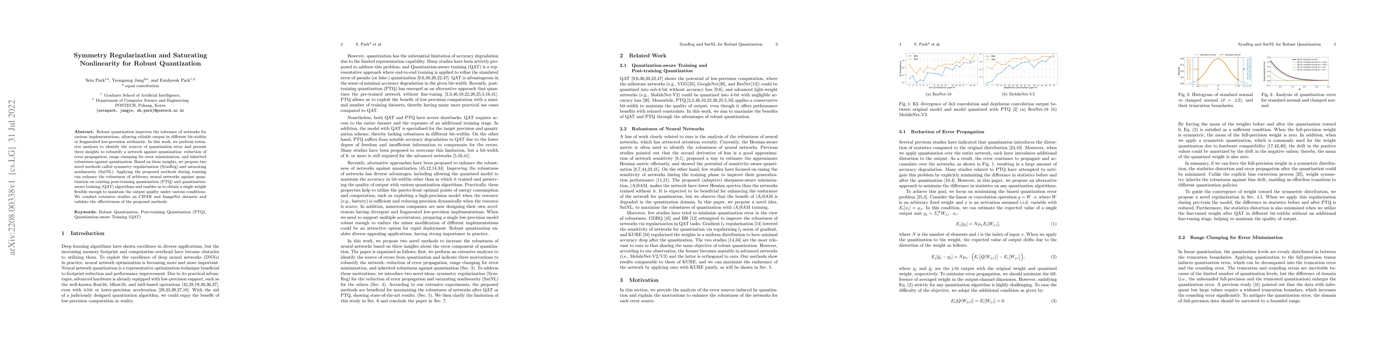 Thumbnail for Symmetry Regularization and Saturating Nonlinearity for Robust
  Quantization