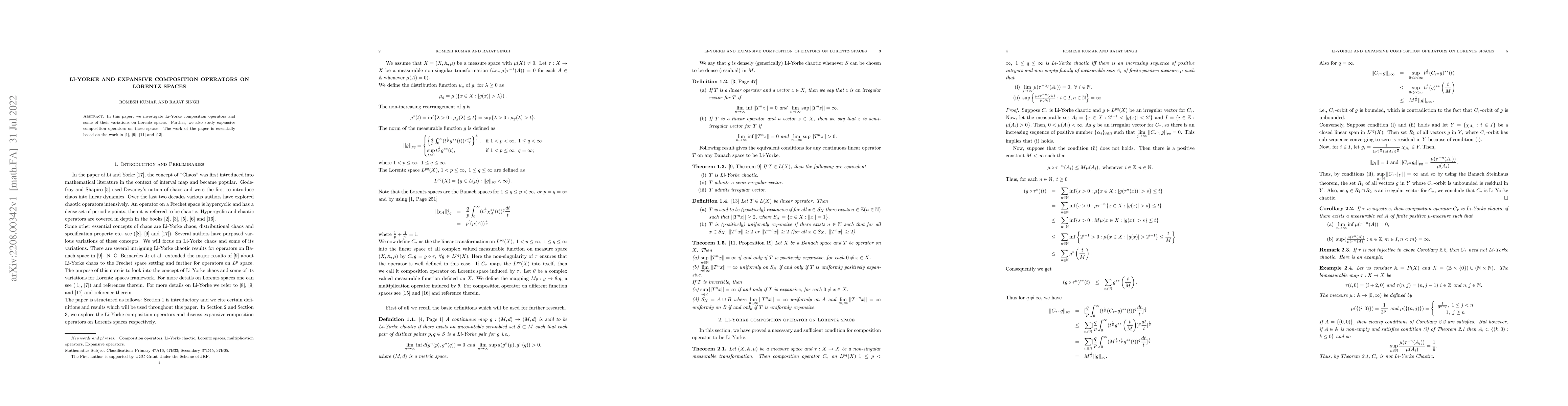 Thumbnail for Li-Yorke and Expansive Composition Operators on Lorentz Spaces