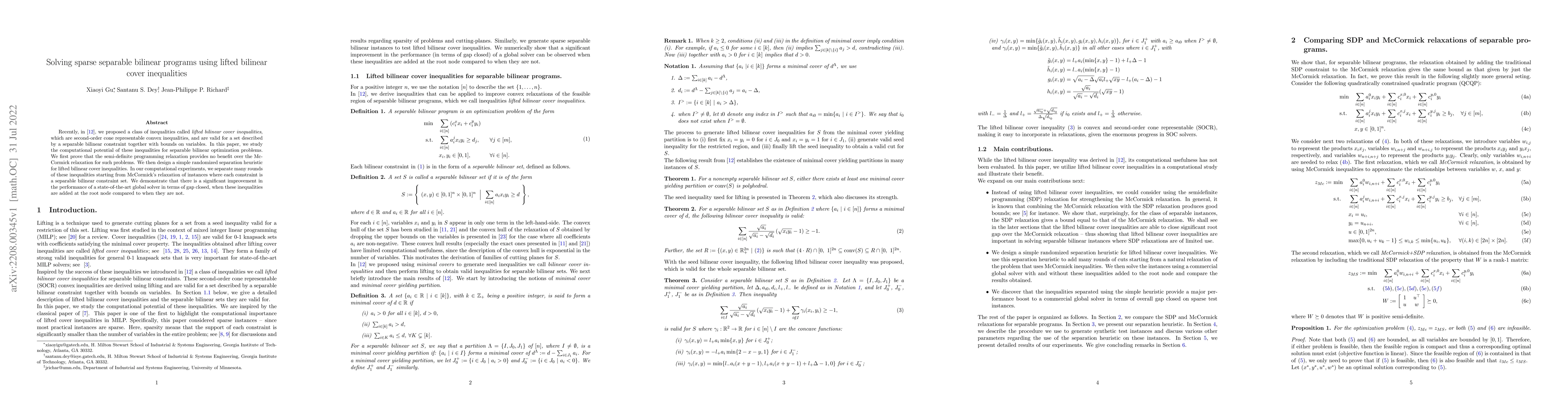 Thumbnail for Solving sparse separable bilinear programs using lifted bilinear cover
  inequalities