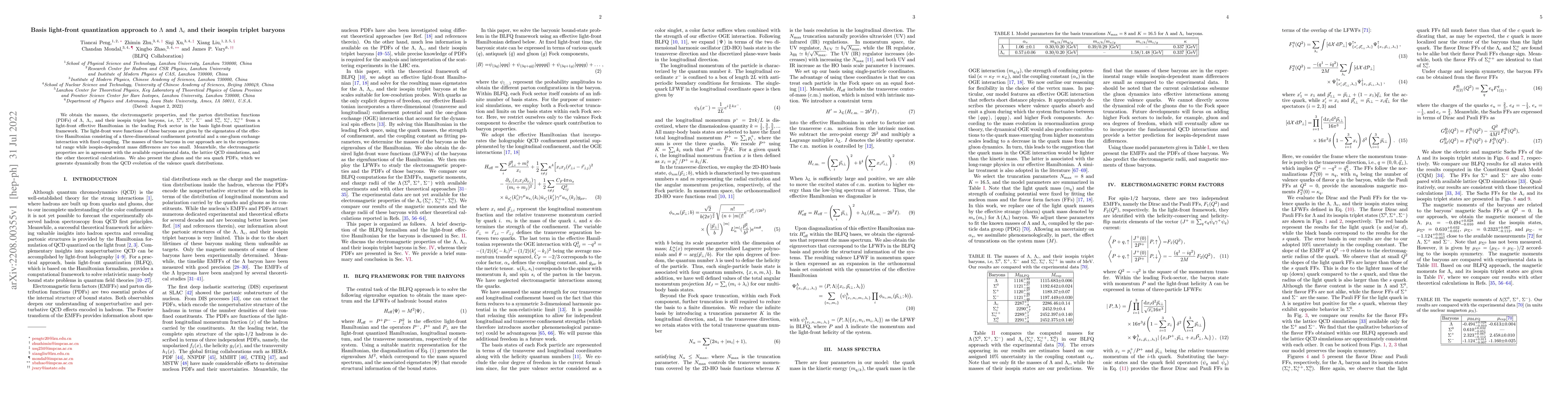 Thumbnail for Basis light-front quantization approach to $\Lambda$ and $\Lambda_c$ and
  their isospin triplet baryons