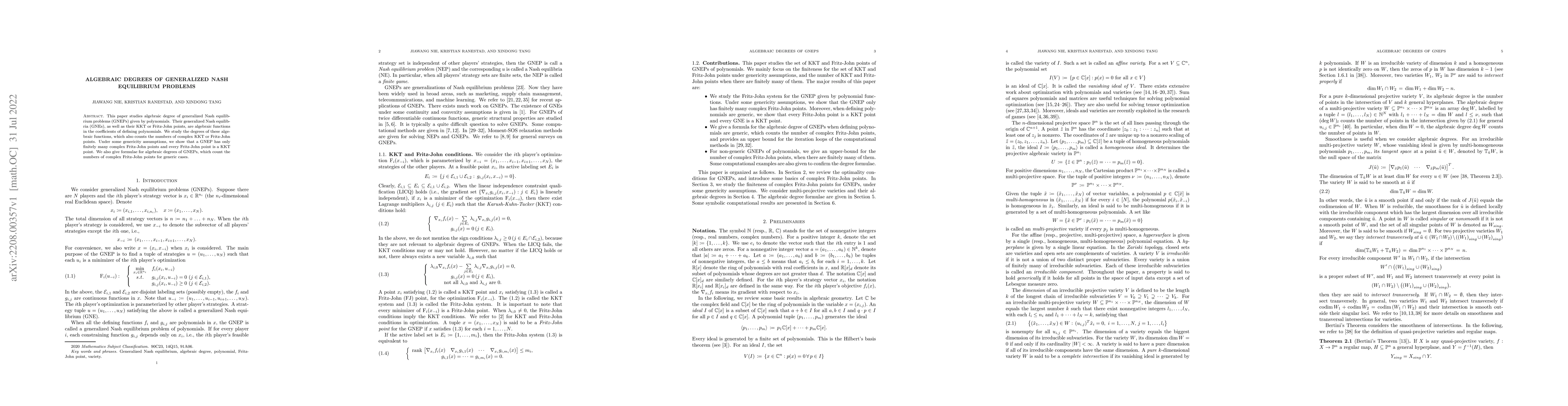 Thumbnail for Algebraic Degrees of Generalized Nash Equilibrium Problems