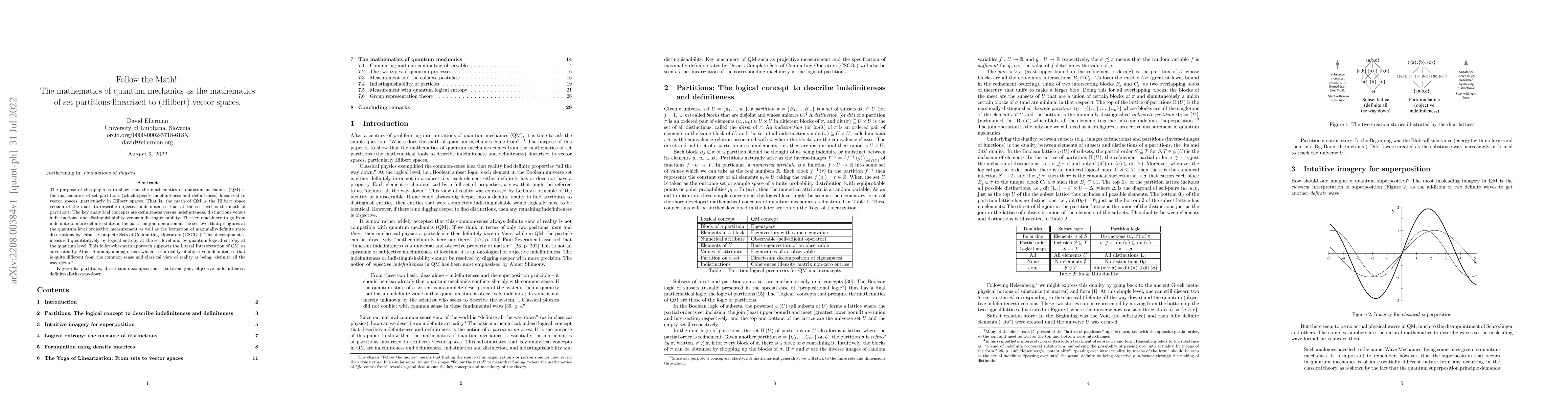 Thumbnail for Follow the Math!: The mathematics of quantum mechanics as the
  mathematics of set partitions linearized to (Hilbert) vector spaces