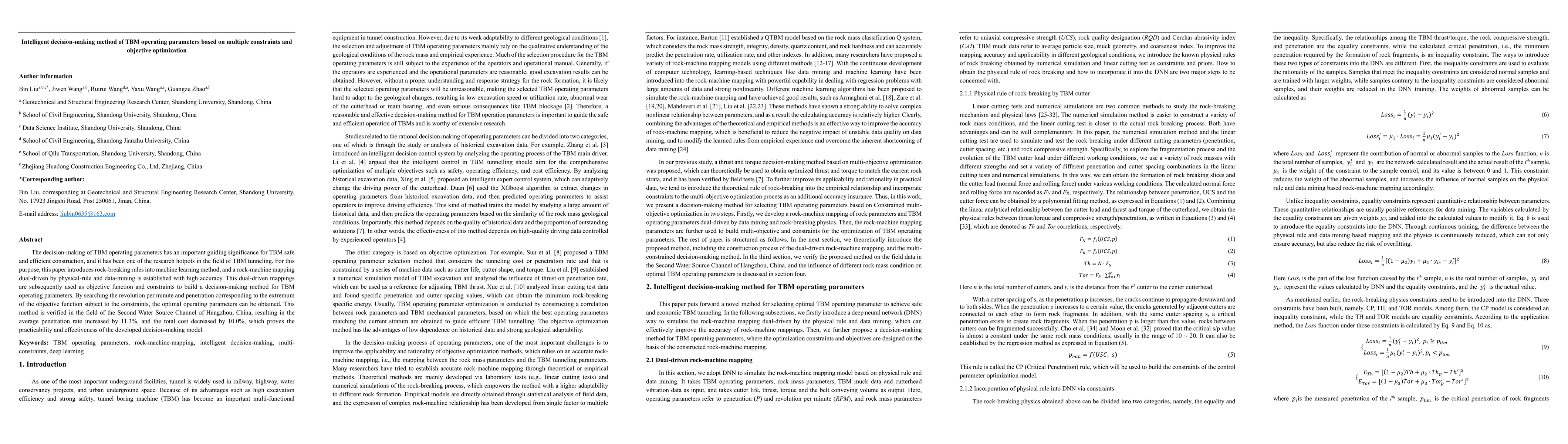 Thumbnail for Intelligent decision-making method of TBM operating parameters based on
  multiple constraints and objective optimization