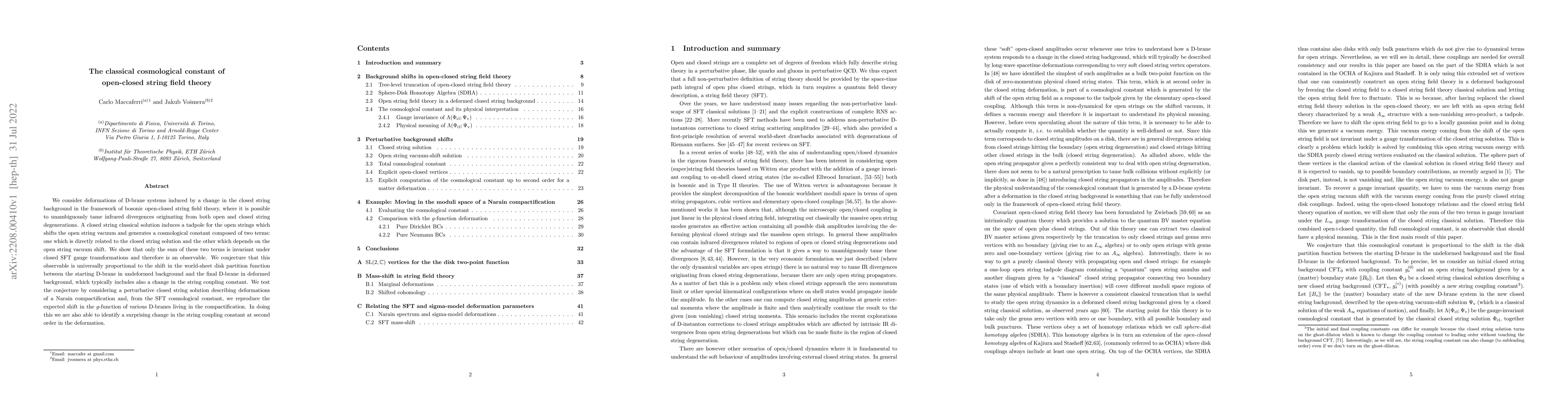 Thumbnail for The classical cosmological constant of open-closed string field theory