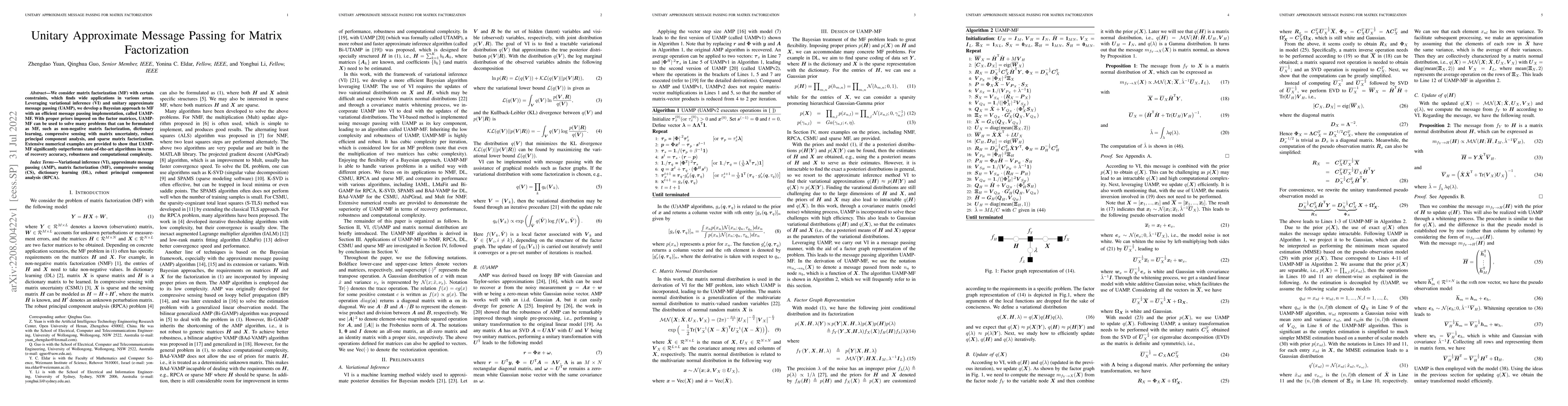 Thumbnail for Unitary Approximate Message Passing for Matrix Factorization