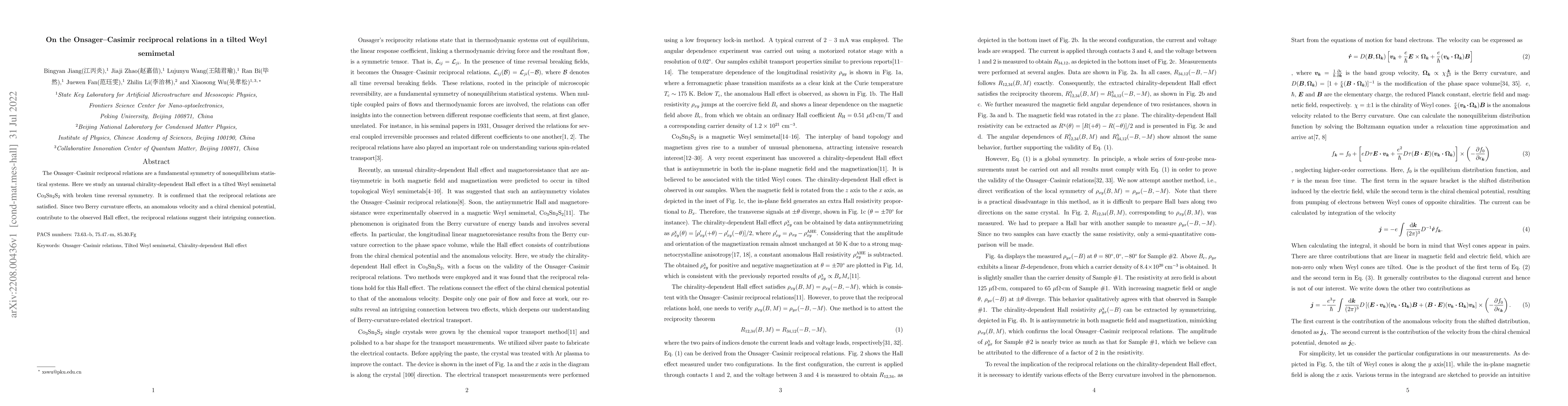 Thumbnail for On the Onsager-Casimir reciprocal relations in a tilted Weyl semimetal