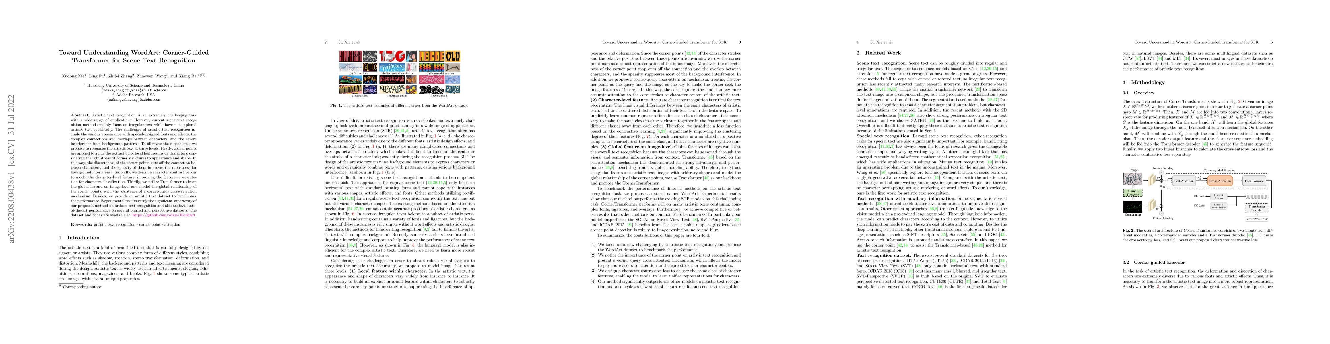 Thumbnail for Toward Understanding WordArt: Corner-Guided Transformer for Scene Text
  Recognition