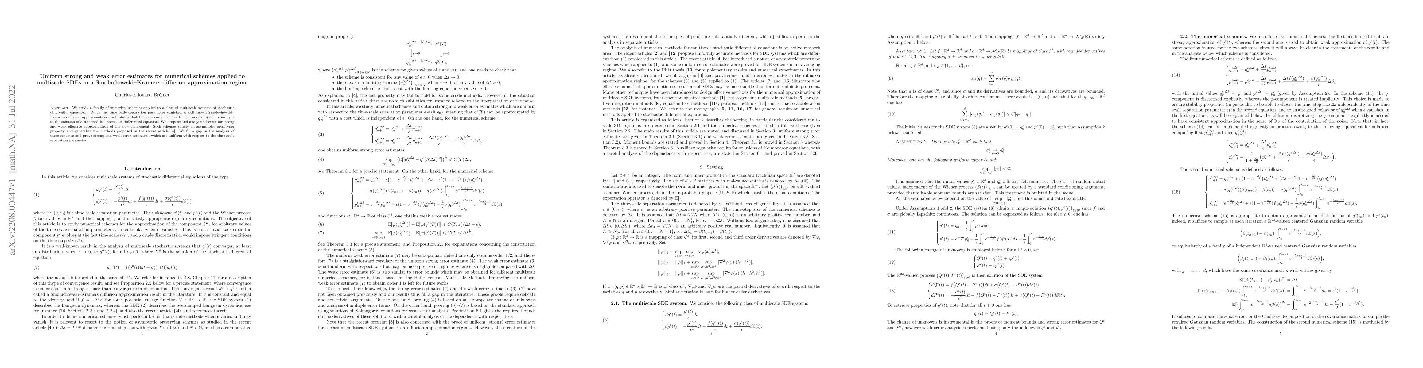 Thumbnail for Uniform strong and weak error estimates for numerical schemes applied to
  multiscale SDEs in a Smoluchowski-Kramers diffusion approximation regime