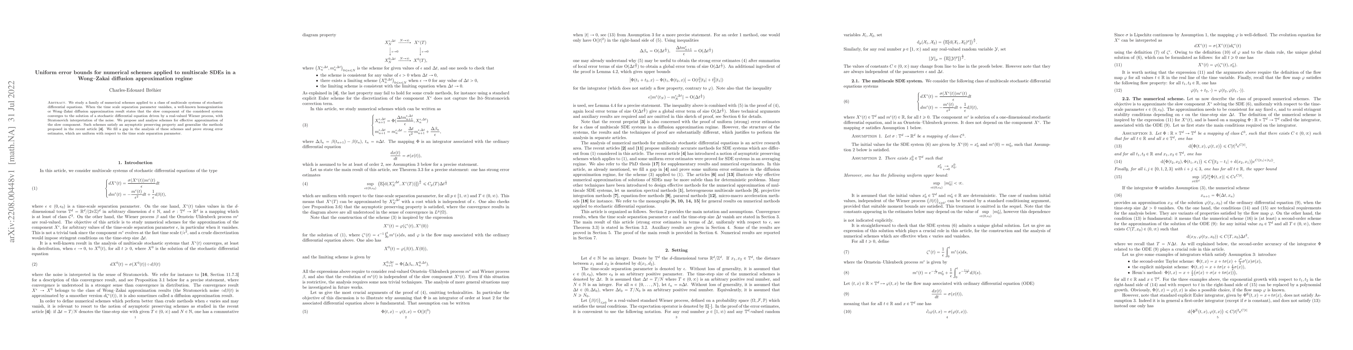 Thumbnail for Uniform error bounds for numerical schemes applied to multiscale SDEs in
  a Wong-Zakai diffusion approximation regime