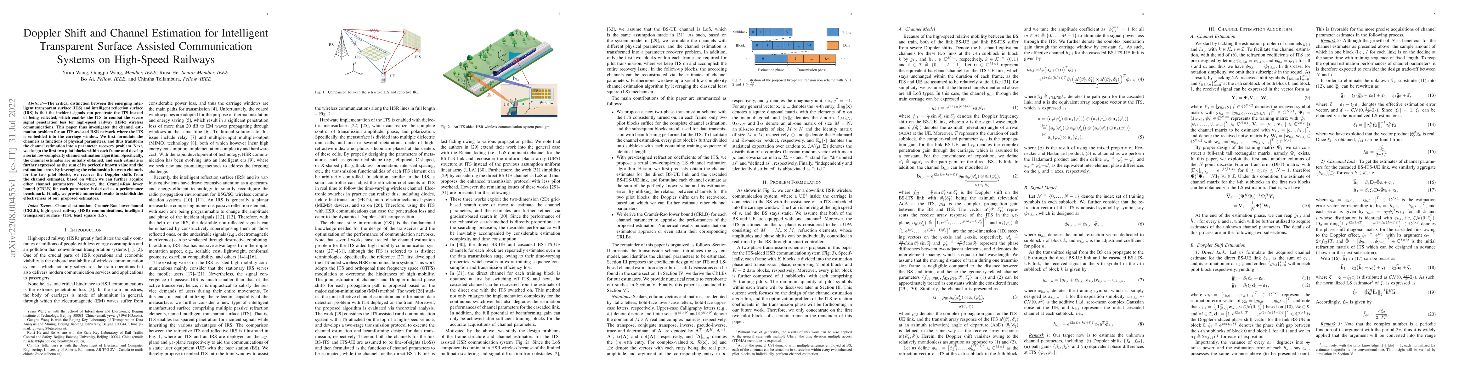 Thumbnail for Doppler Shift and Channel Estimation for Intelligent Transparent Surface
  Assisted Communication Systems on High-Speed Railways