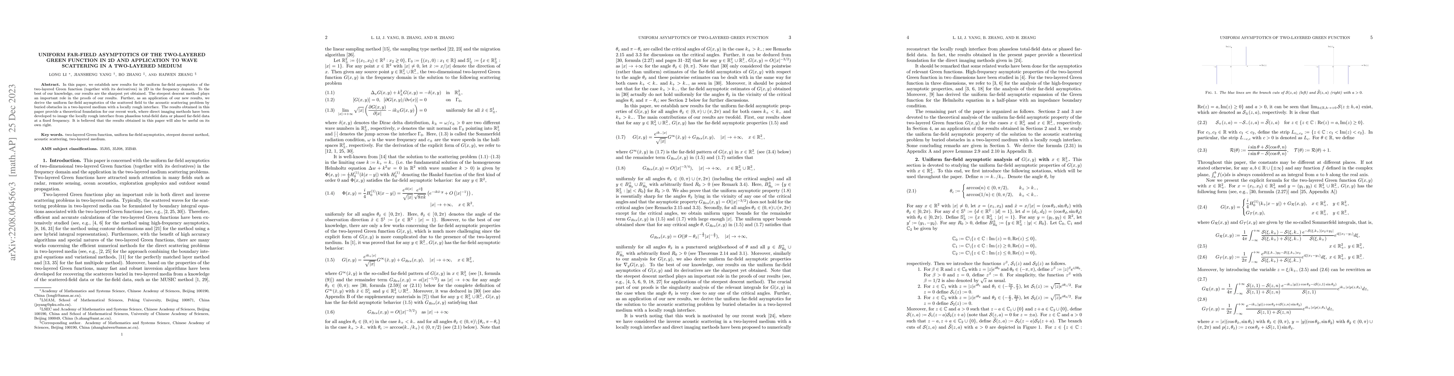Thumbnail for Uniform far-field asymptotics of the two-layered Green function in 2D
  and application to wave scattering in a two-layered medium