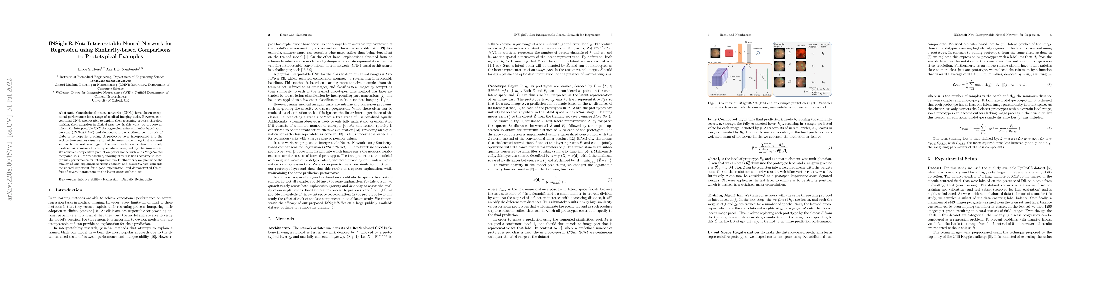 Thumbnail for INSightR-Net: Interpretable Neural Network for Regression using
  Similarity-based Comparisons to Prototypical Examples
