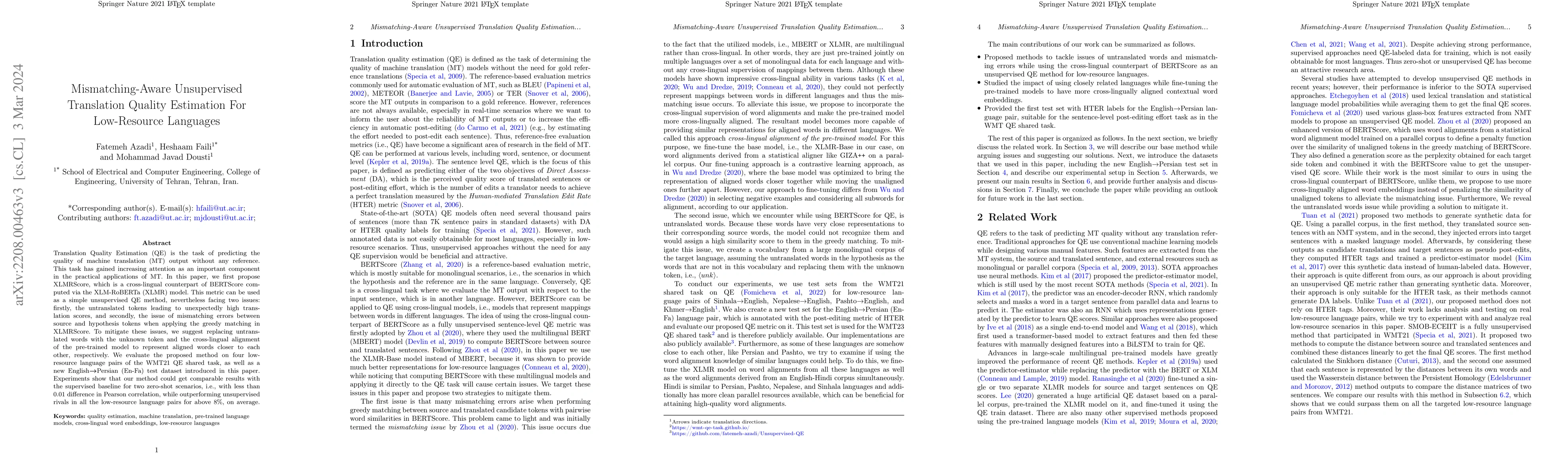Thumbnail for Mismatching-Aware Unsupervised Translation Quality Estimation For
  Low-Resource Languages