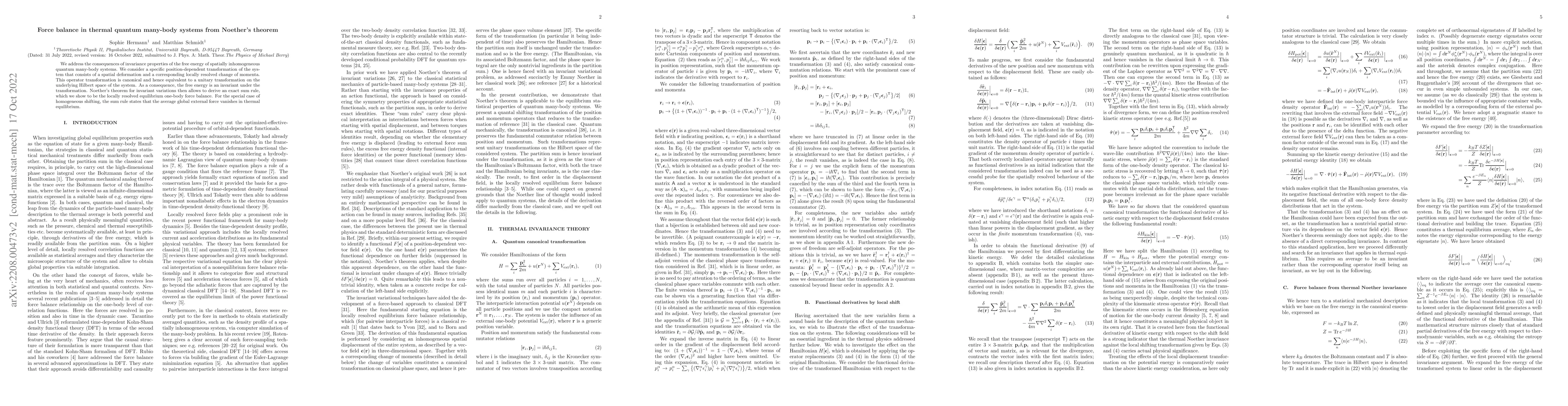 Thumbnail for Force balance in thermal quantum many-body systems from Noether's
  theorem