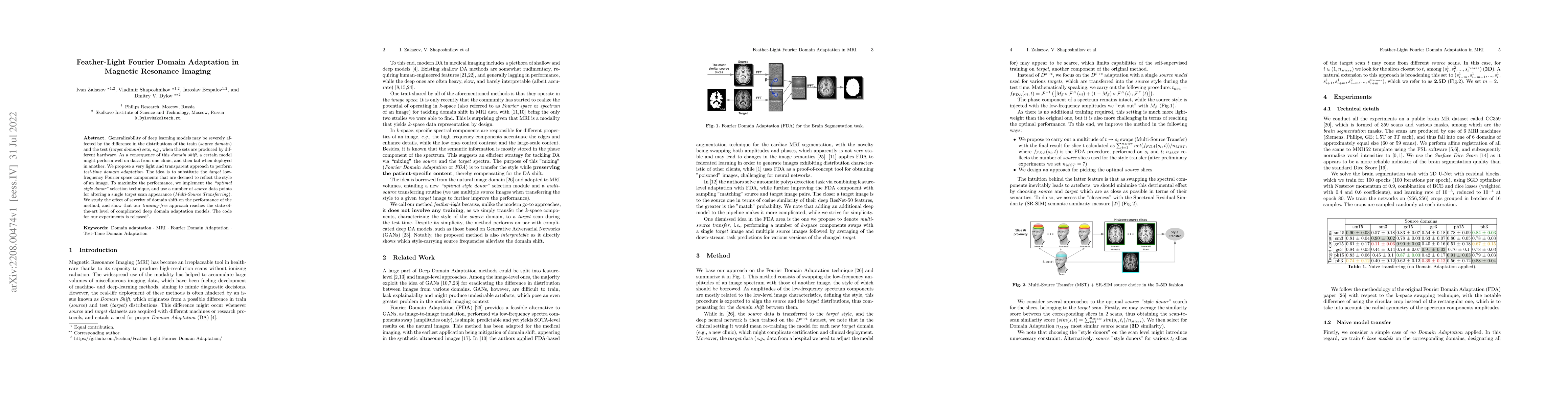 Thumbnail for Feather-Light Fourier Domain Adaptation in Magnetic Resonance Imaging