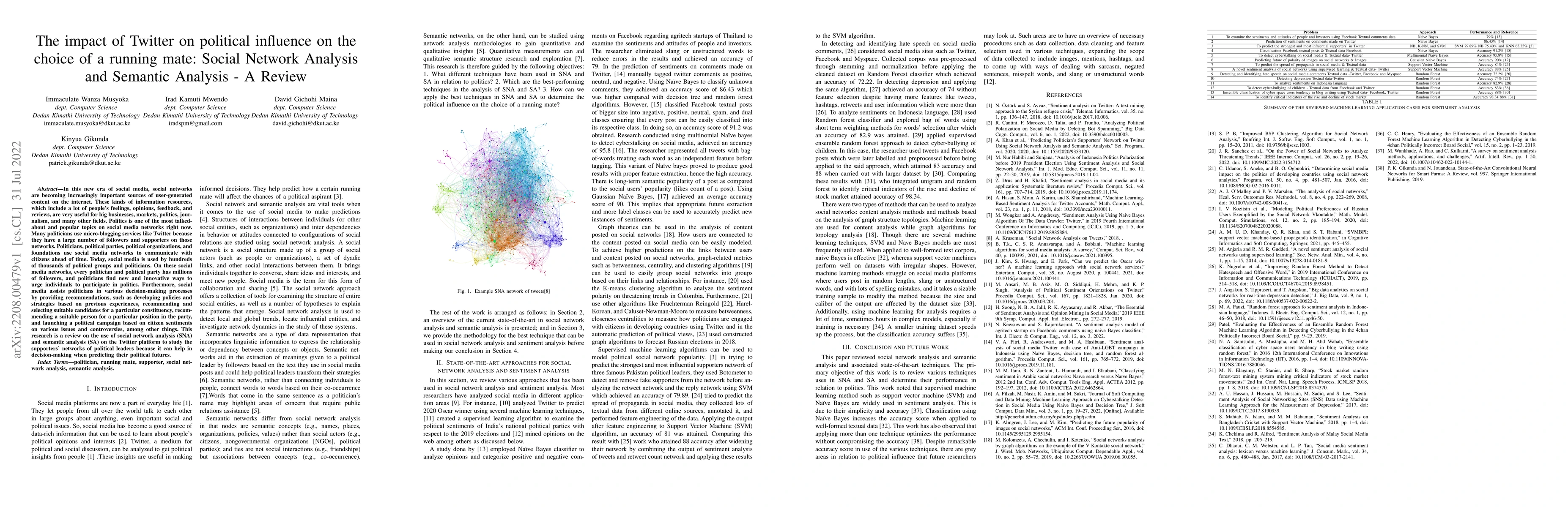 Thumbnail for The impact of Twitter on political influence on the choice of a running
  mate: Social Network Analysis and Semantic Analysis -- A Review