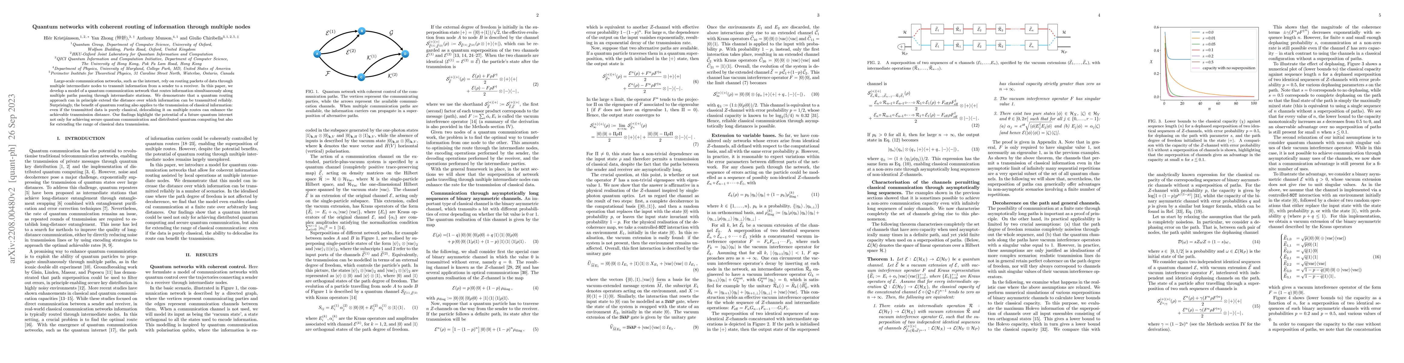 Thumbnail for Quantum networks with coherent routing of information through multiple
  nodes