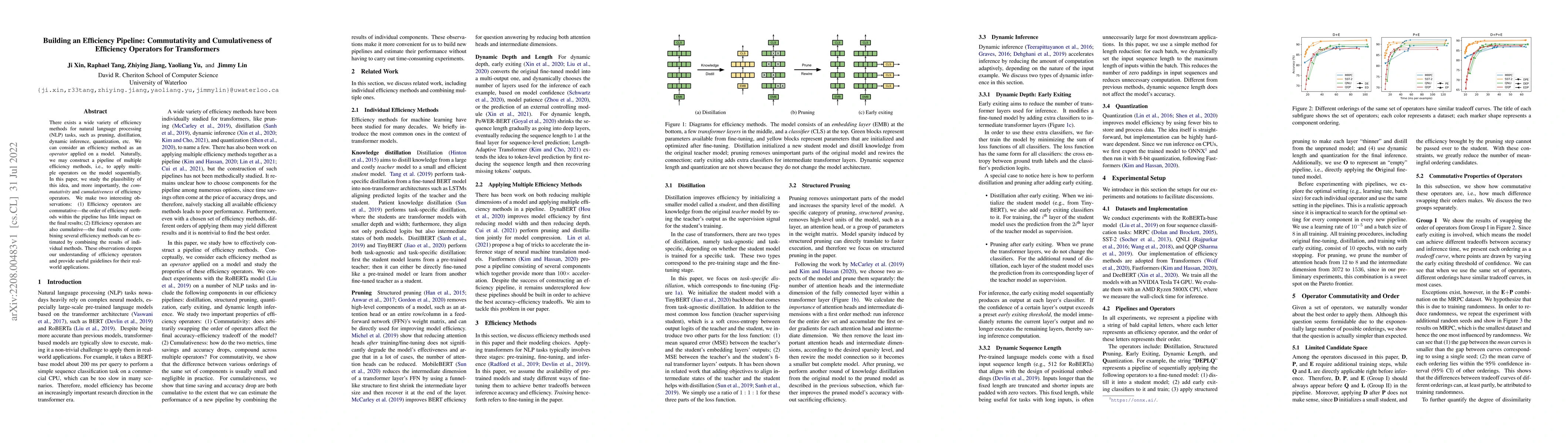 Thumbnail for Building an Efficiency Pipeline: Commutativity and Cumulativeness of
  Efficiency Operators for Transformers