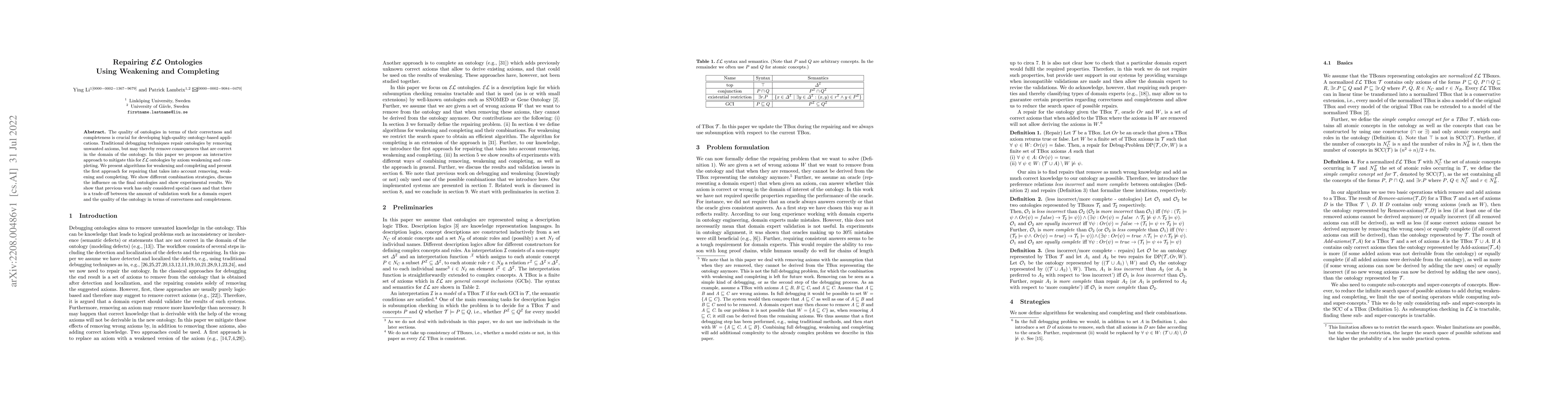 Thumbnail for Repairing $\mathcal{EL}$ Ontologies Using Weakening and Completing